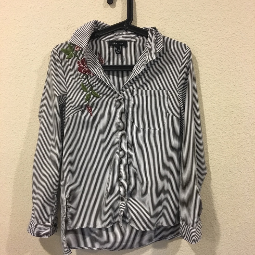 New Look button down striped floral top